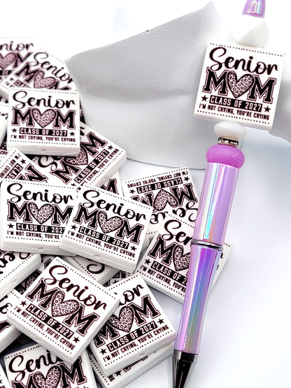 Senior Mom 2027 Focal Bead, I'm Not Crying Graduation Bead, Class of 2027 Pen Bead, Senior Mom Gift, Graduation DIY Craft Bead - (Set of 2)