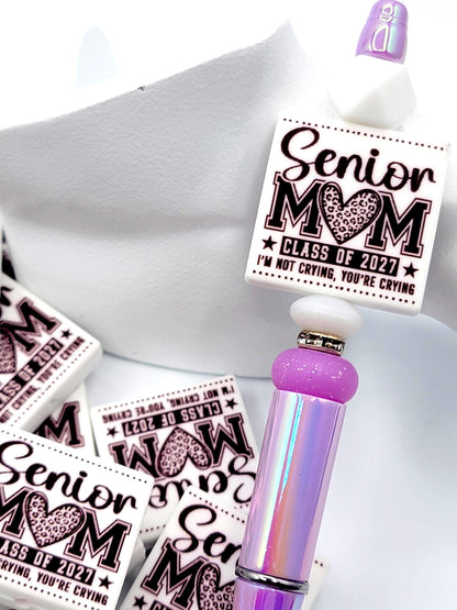 Senior Mom 2027 Focal Bead, I'm Not Crying Graduation Bead, Class of 2027 Pen Bead, Senior Mom Gift, Graduation DIY Craft Bead - (Set of 2)