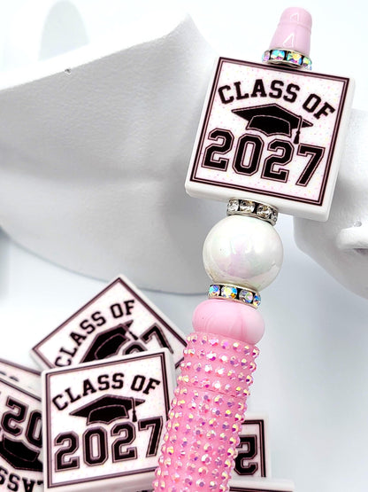 Class of 2027 Graduation Focal Bead, Cap And Gown Silicone Pen Bead, Senior Mom Gift, Class of 2027 DIY Graduation Craft Bead - (Set of 2)