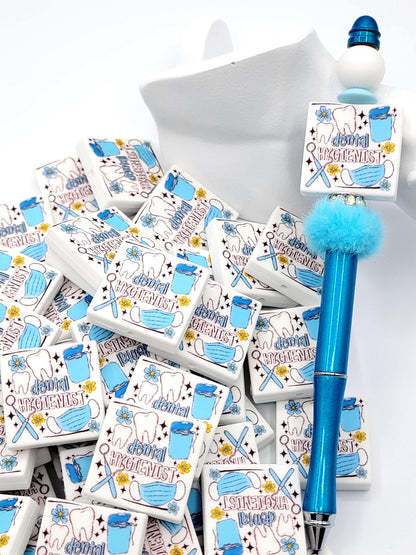 Dental Hygienist Focal Bead, Blue Dental Pen Bead, Dental Hygienist Keychain Bead, Dental Squad Gift, Dentist Office Craft Bead - (Set of 2)