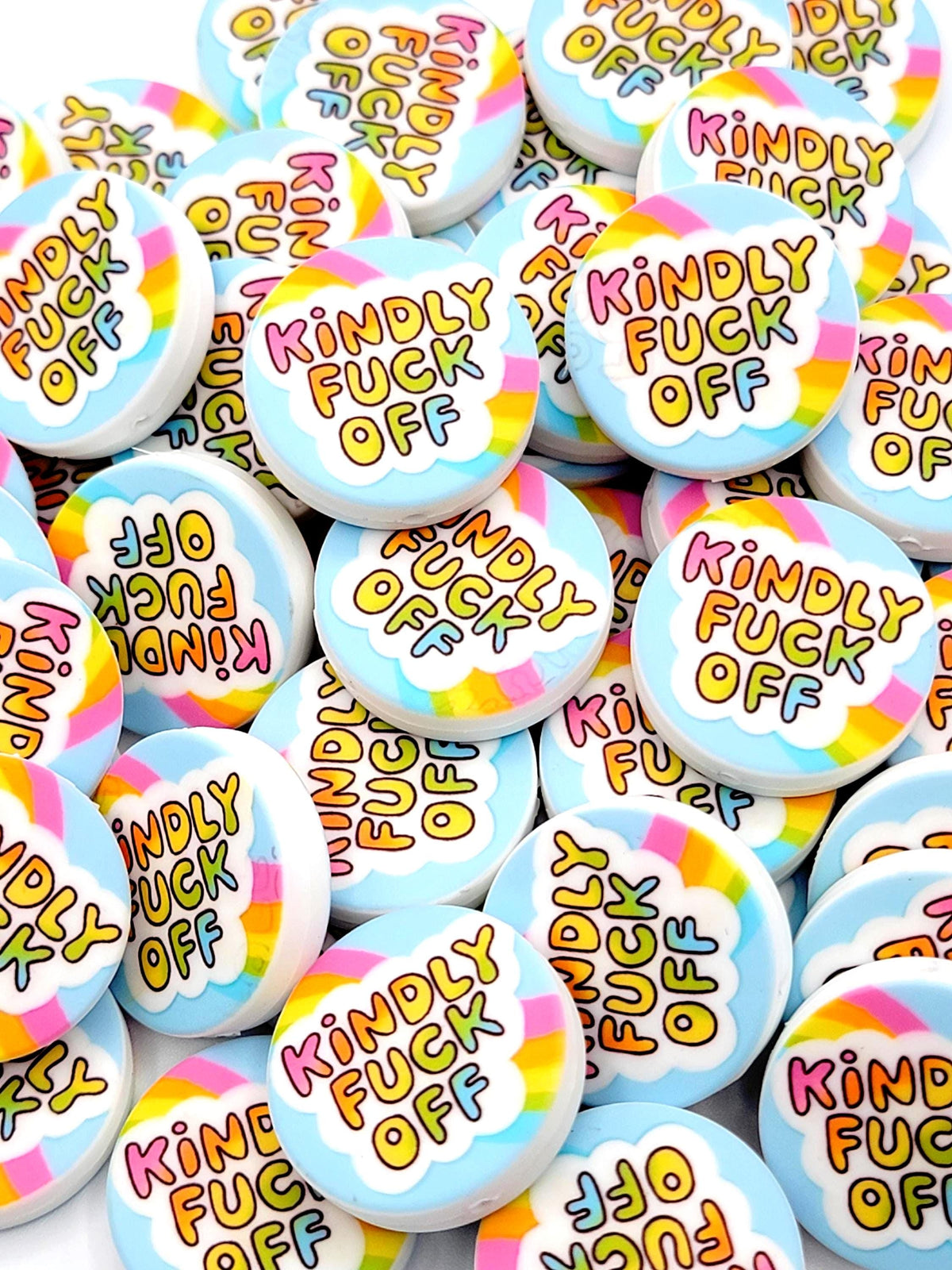 Kindly Fuck Off Rainbow Sky Focal Pen Bead, Adult Humor Silicone Bead,Sarcastic Introvert Pen Bead, Antisocial Keychain Craft Bead - (Set of 2)