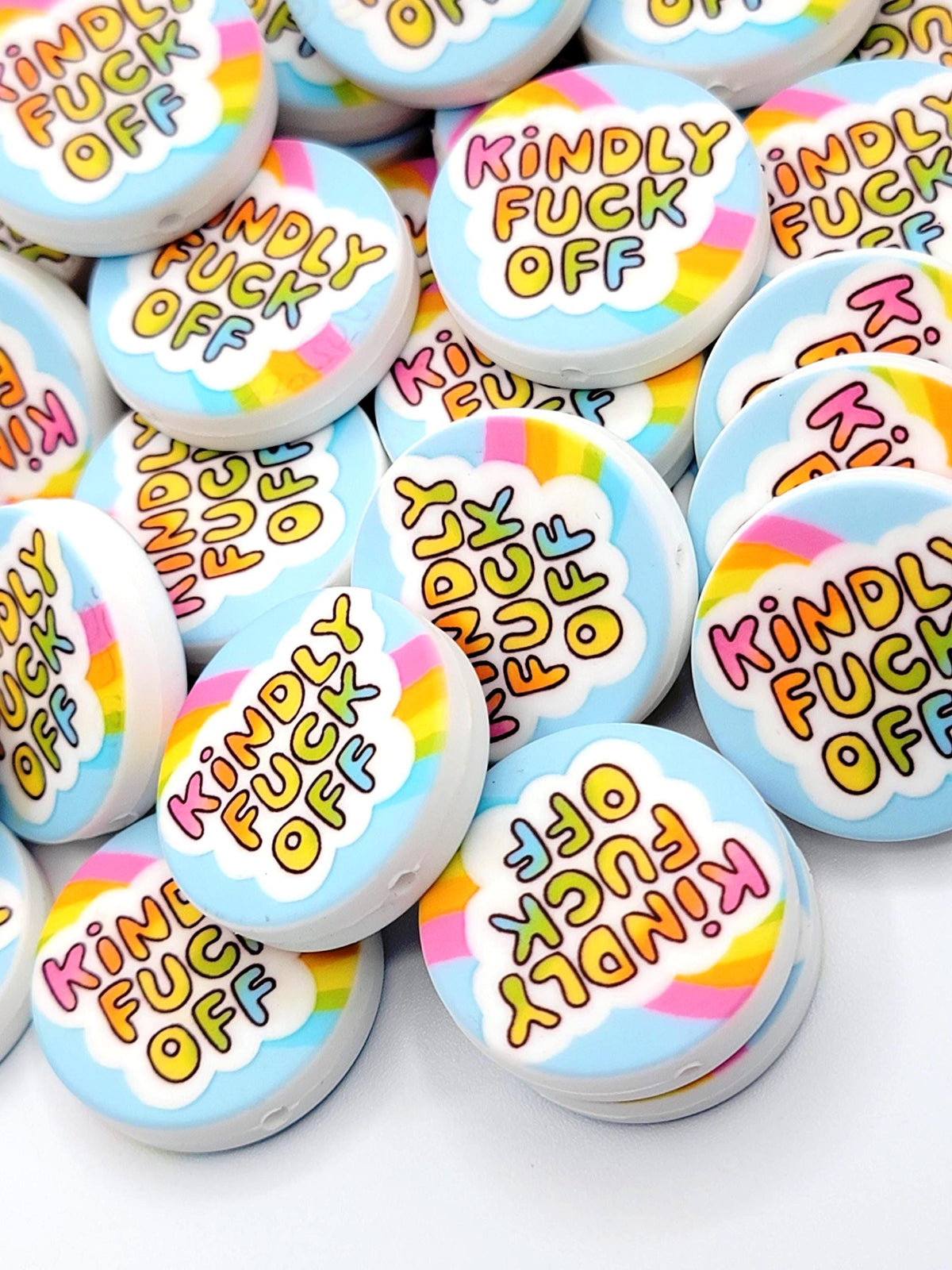 Kindly Fuck Off Rainbow Sky Focal Pen Bead, Adult Humor Silicone Bead,Sarcastic Introvert Pen Bead, Antisocial Keychain Craft Bead - (Set of 2)