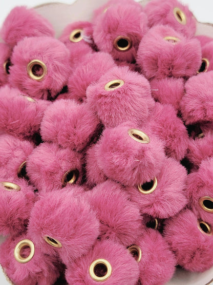 Wine Burgundy Fuzzy Spacer Beads, Faux Fur Pom Pom Beads, Large Hole Beads for Pens, Wristlets, Keychains and Jewelry - (Set of 10)