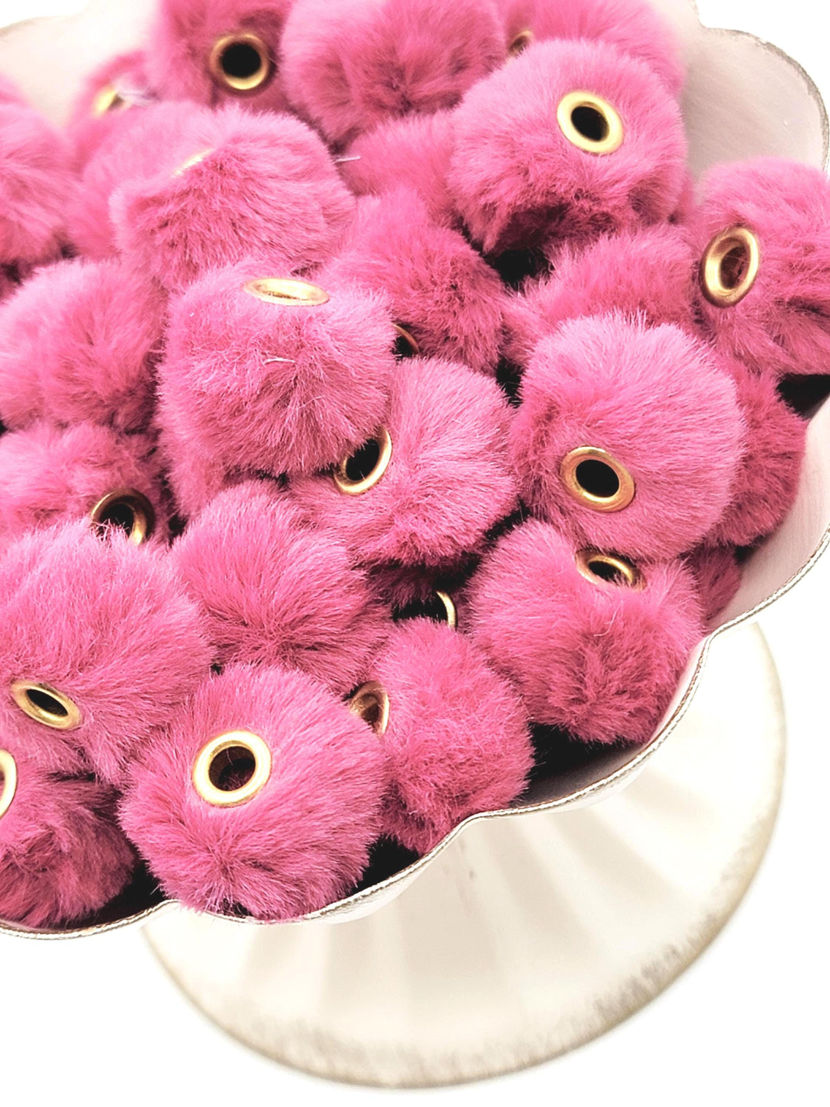 Wine Burgundy Fuzzy Spacer Beads, Faux Fur Pom Pom Beads, Large Hole Beads for Pens, Wristlets, Keychains and Jewelry - (Set of 10)
