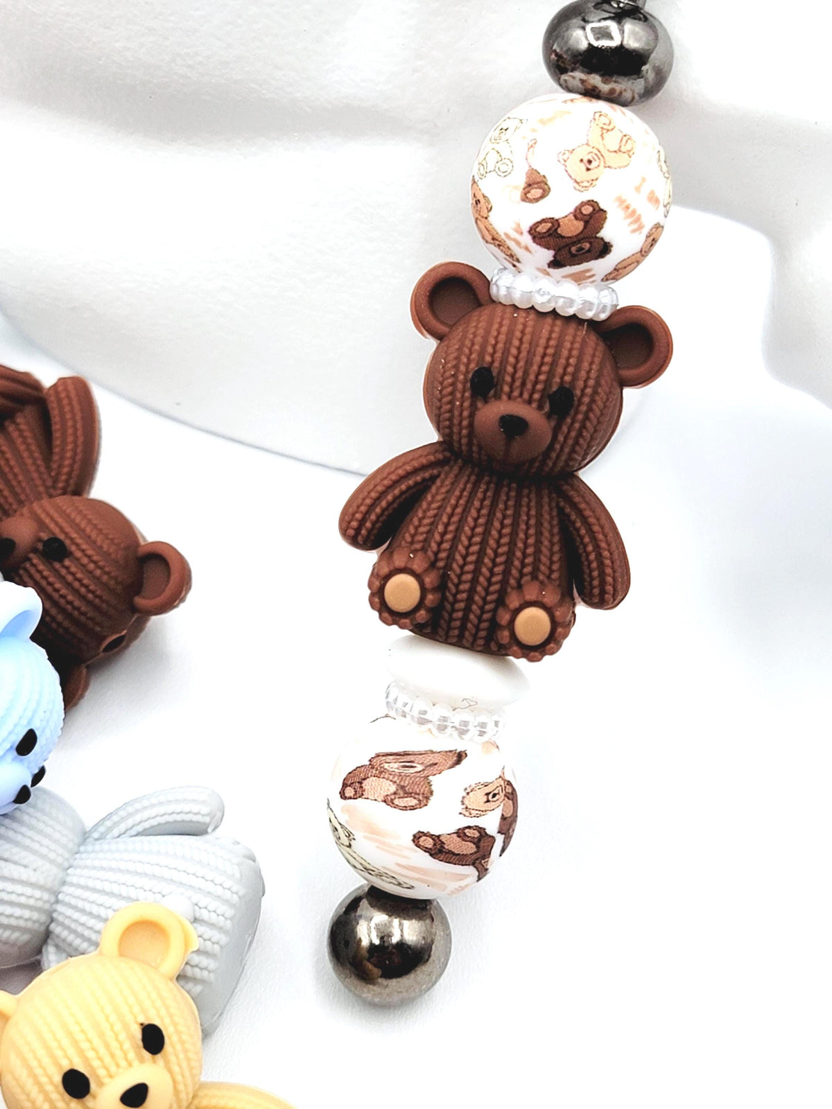 15mm Teddy Bear Print Silicone Round Beads, 15mm Print Round Beads, Baby Shower Bear Beads for Pens, Wristlets, Keychain Crafts