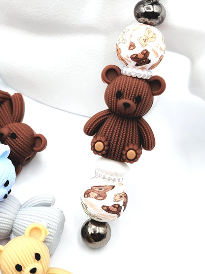 15mm Teddy Bear Print Silicone Round Beads, 15mm Print Round Beads, Baby Shower Bear Beads for Pens, Wristlets, Keychain Crafts