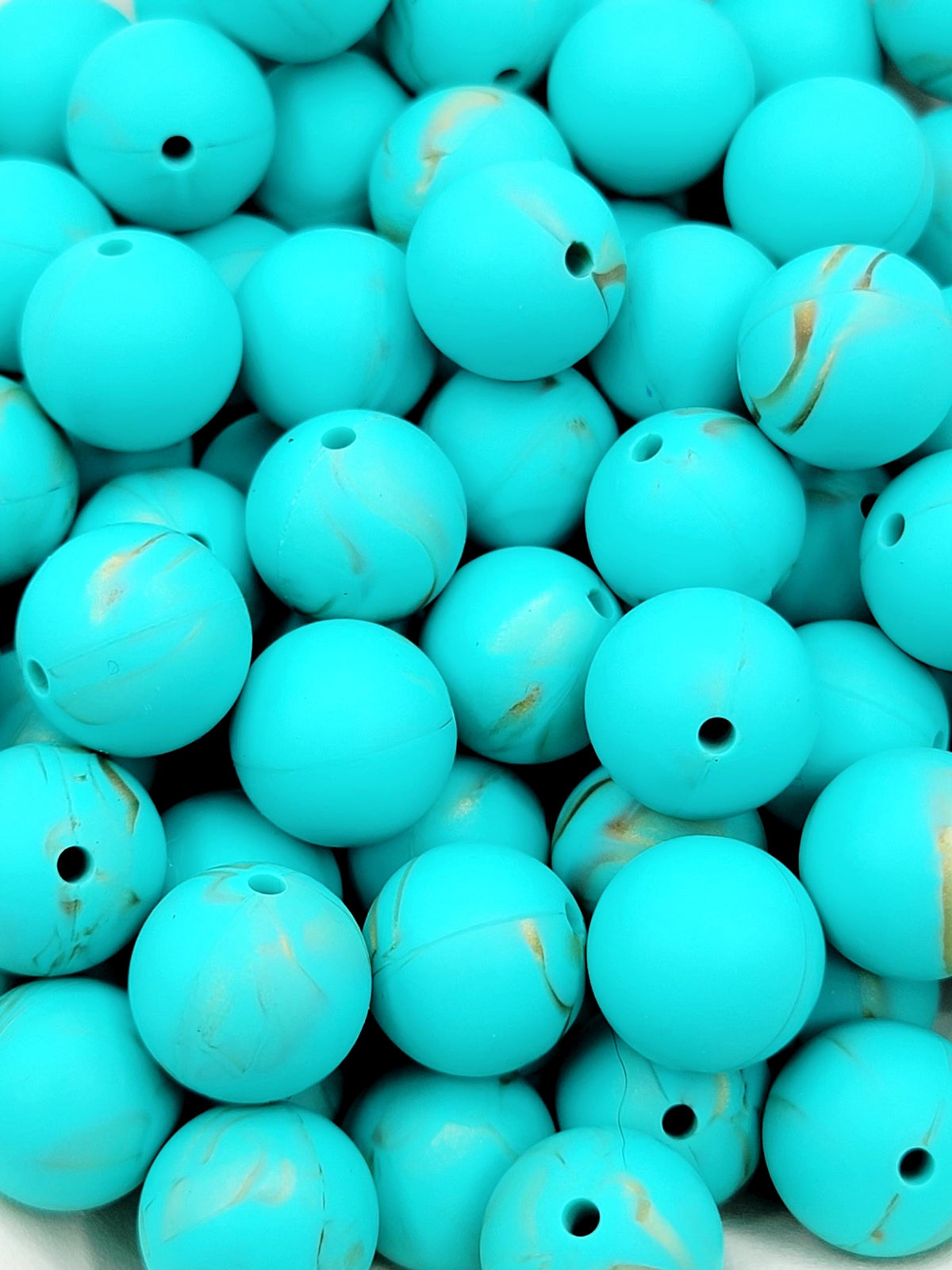 15mm Turquoise Gold Marble Swirl Silicone Round Beads, 15mm Round Spacer Beads for Pens, Wristlets, Keychains and Jewelry