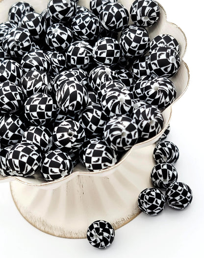 15mm Halloween Checkered Bat Silicone Bead, Black White Spooky Bat Bead for Pens, Wristlets, Keychains and Halloween Crafts