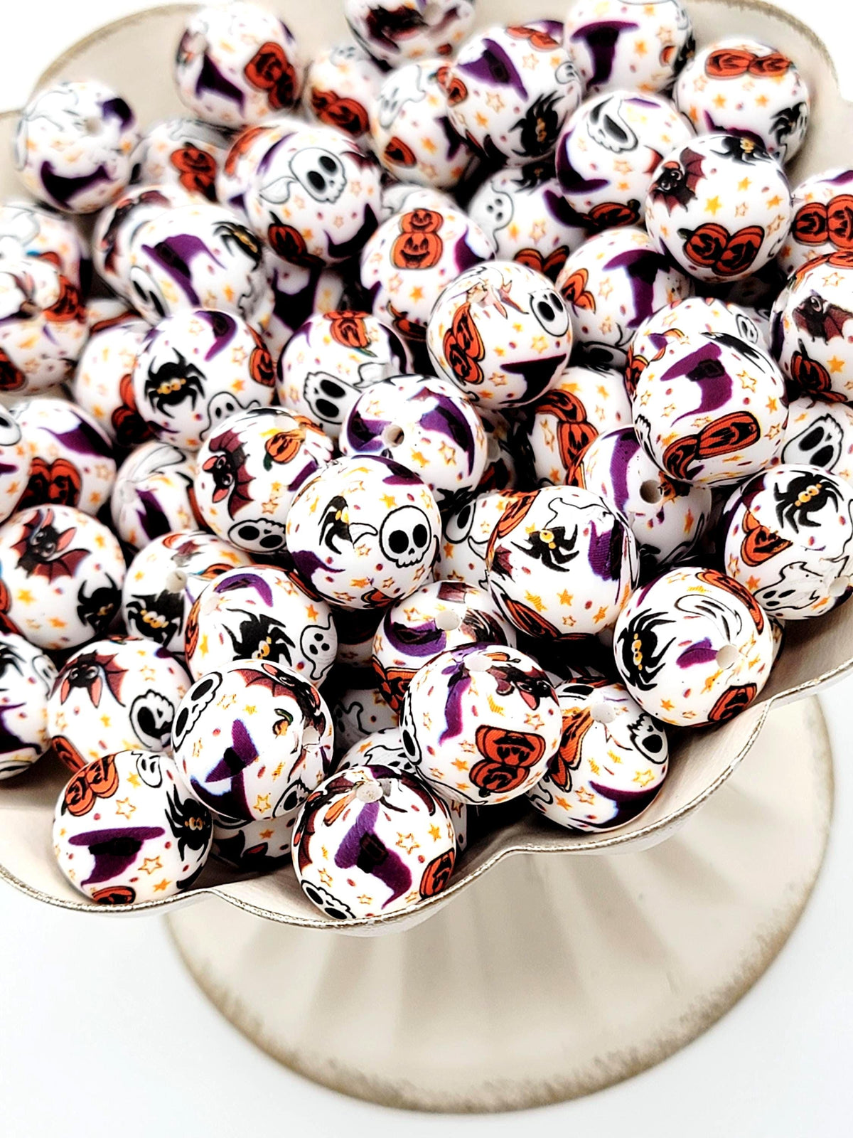 15mm Halloween Pumpkin Skull Silicone Bead, Spooky Round Pen Bead, Halloween Theme Bead, Ghost Wristlet Keychain Craft Bead