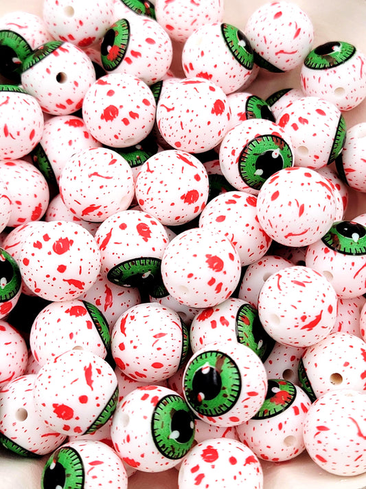 15mm Halloween Blood Splatter Eyeball Silicone Bead, Horror Beads, Spooky Pen Bead, Halloween Wristlet Keychain Craft Beads