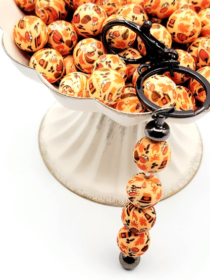 15mm Fall Round Silicone Beads, Thanksgiving Beads, Fox Pumpkin Coffee Orange Brown Autumn Beads, Beadable Pen Supplies