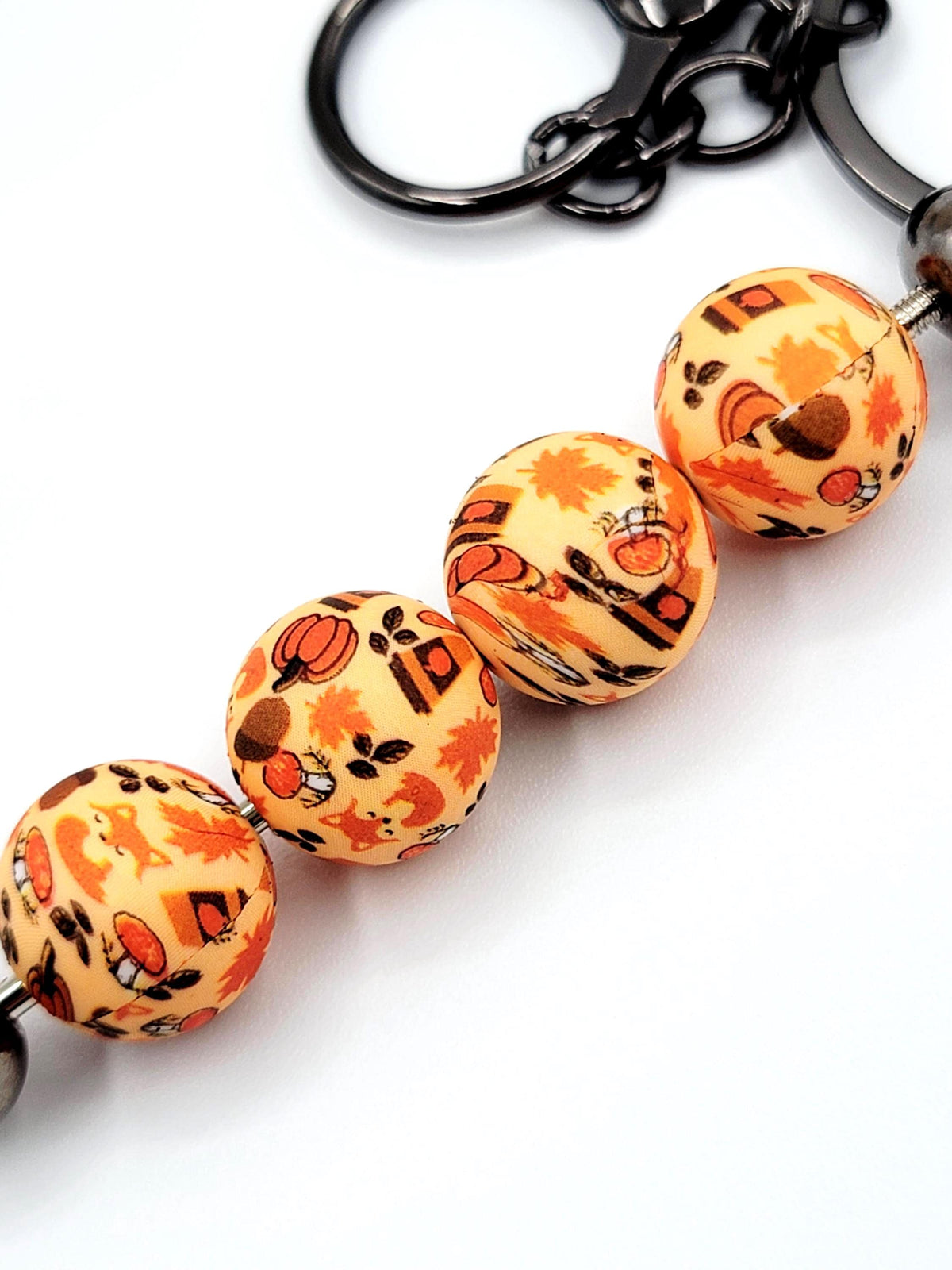 15mm Fall Round Silicone Beads, Thanksgiving Beads, Fox Pumpkin Coffee Orange Brown Autumn Beads, Beadable Pen Supplies