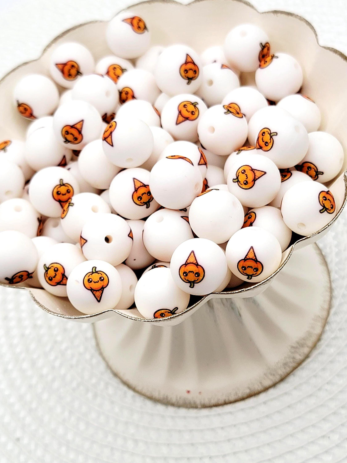 15mm Pumpkin Ice Cream Cone Silicone Round Beads, Halloween Fall Beads, Cute Pumpkin Beads for Pens, Keychains & Crafts