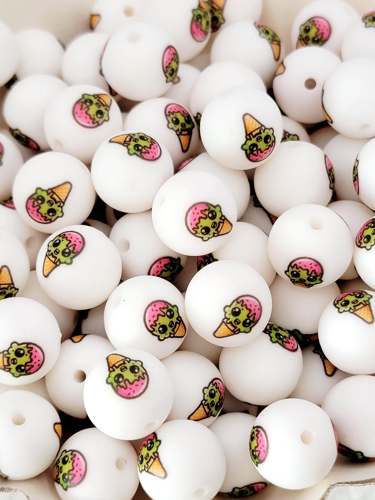 15mm Zombie Monster Ice Cream Cone Silicone Round Beads, Halloween Beads, Cute Monster Beads for Pens, Keychains and Crafts