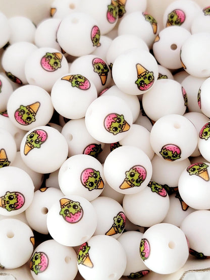 15mm Zombie Monster Ice Cream Cone Silicone Round Beads, Halloween Beads, Cute Monster Beads for Pens, Keychains and Crafts