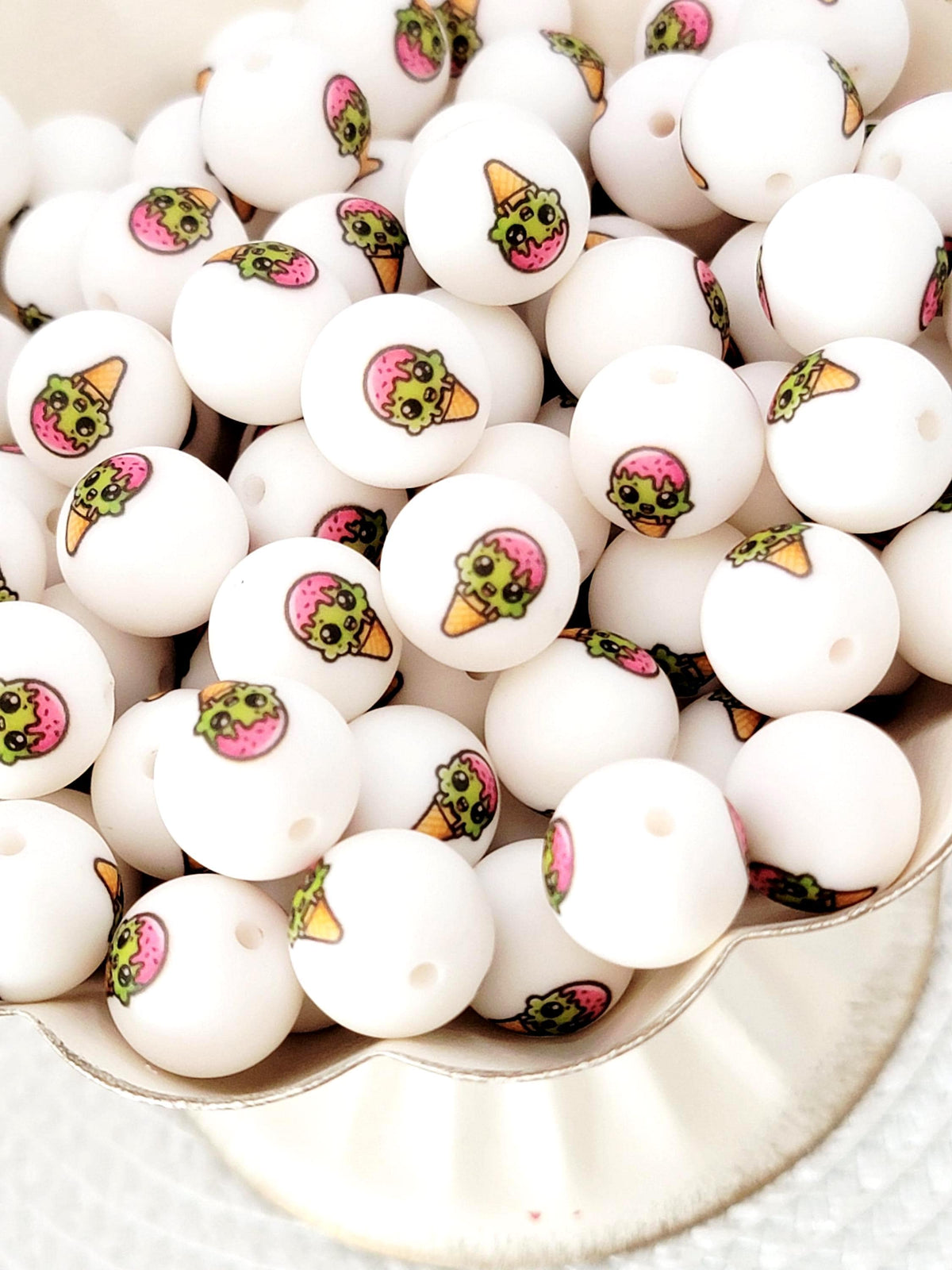 15mm Zombie Monster Ice Cream Cone Silicone Round Beads, Halloween Beads, Cute Monster Beads for Pens, Keychains and Crafts