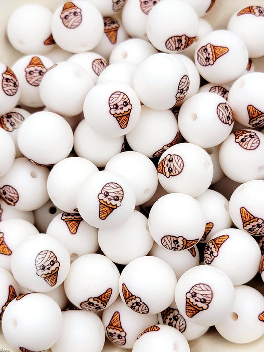 15mm Mummy Monster Silicone Round Beads, Halloween Mummy Beads, Cute Spooky Monster Beads for Pens, Keychains and Crafts