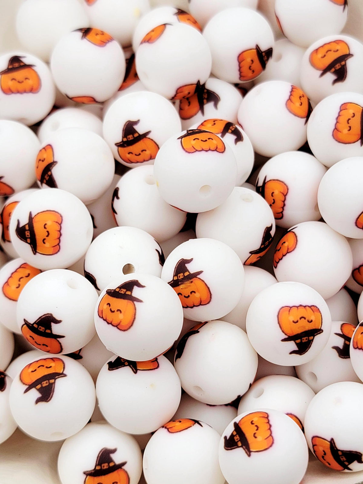 15mm Pumpkin Witch Silicone Round Beads, Halloween Beads, Cute Pumpkin Witch Beads for Pens, Keychains and Crafts