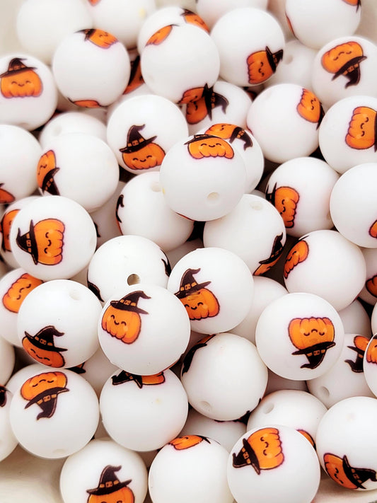 15mm Pumpkin Witch Silicone Round Beads, Halloween Beads, Cute Pumpkin Witch Beads for Pens, Keychains and Crafts