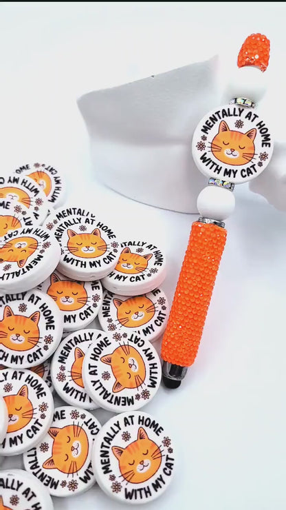Mentally At Home With My Cat Silicone Focal Bead (Set of 2) - Funny Cat Lover And Cat Lady DIY Bead