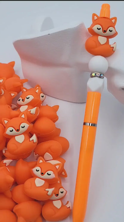 3D Fox Silicone Focal Bead , Orange Sleeping Fox Animal Shape Bead for DIY Pens, Jewelry, Keychains and Crafts, Fox Chunky Charms (Set of 2)