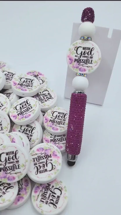 With God All Things Are Possible Religious Focal Bead (Set of 2) - Matthew 19:26 Scripture DIY Bead, Bible Verse Prayer Focal Pen Bead