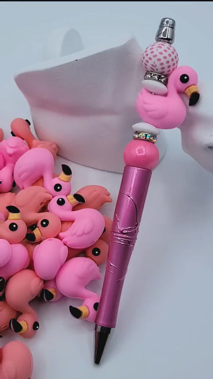 Pink Flamingo 3D Focal Silicone Bead , Flamingo Animal Bead for DIY Pens, Jewelry, Keychains And Crafts, Flamingo Charm Beads (Set of 2)